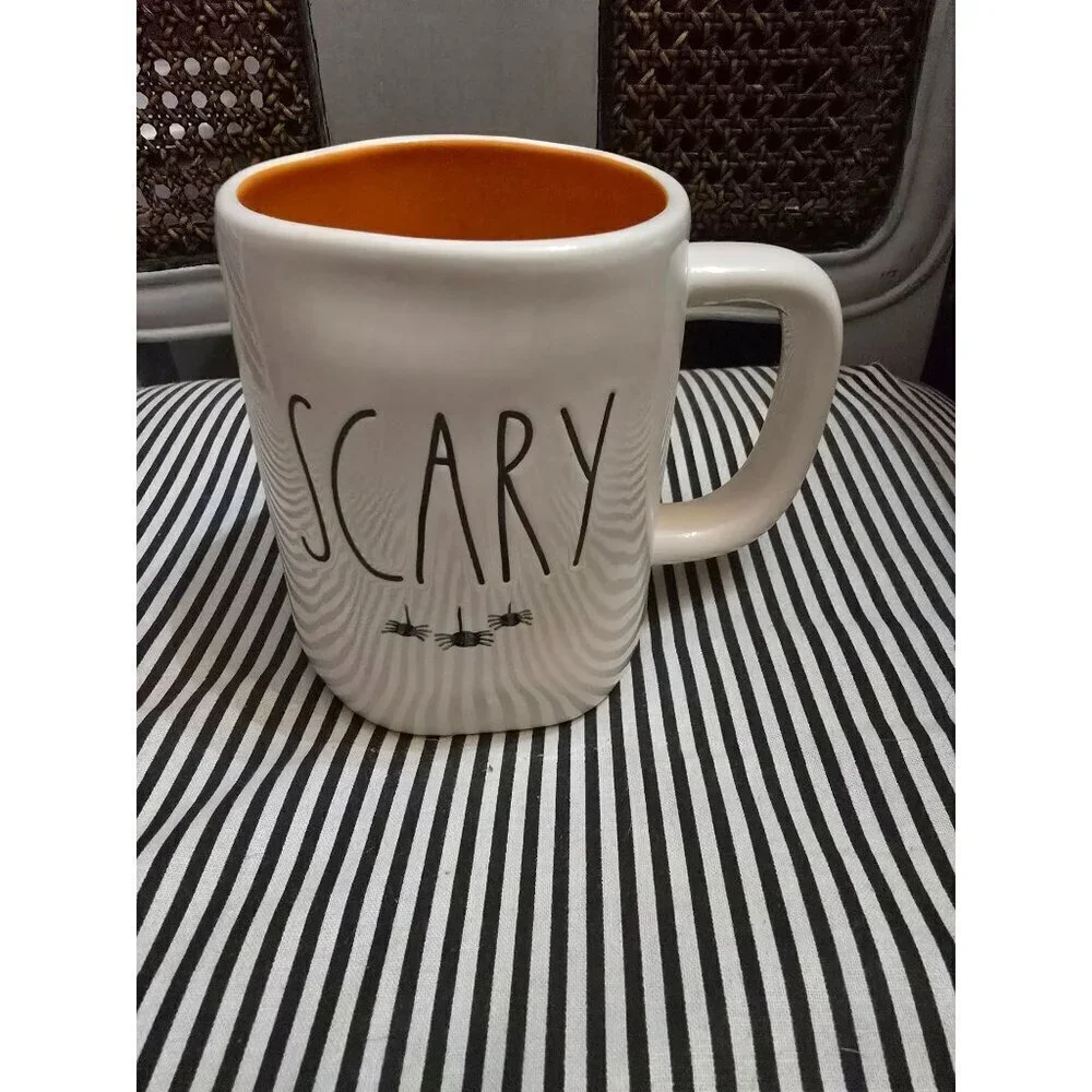 Rae Dunn Halloween Scary Spiders Icon Mug Orange Interior
